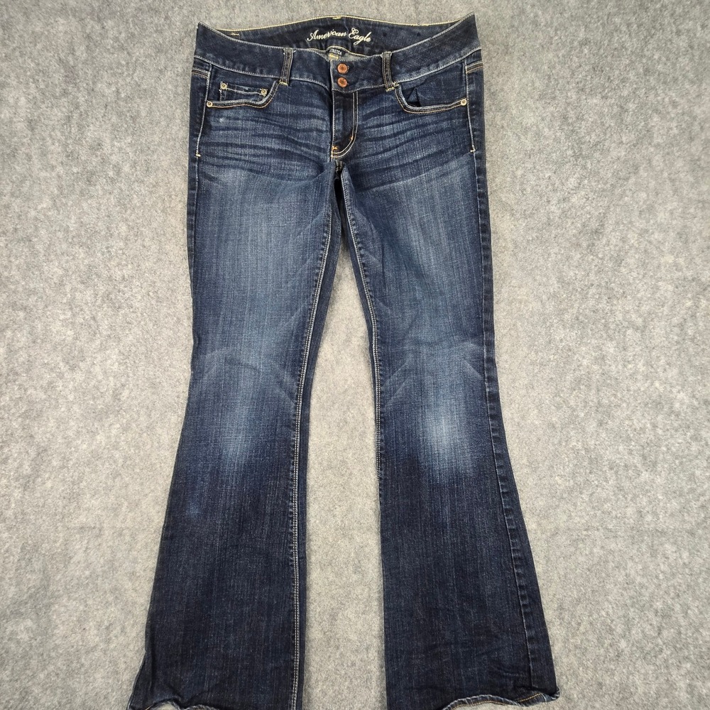 American Eagle Artist Jeans Womens 12 Long Blue Flare Stretch Dark Wash Boho